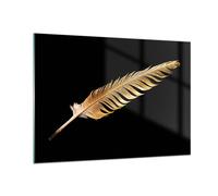 Cuadro Sobre Vidrio 100x70cm Cuadros Pared Dorado Pluma Negro Wall Art Prints