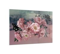 Cuadro Sobre Vidrio 100x70cm Cuadros Pared Flores Mariposa Nubes Wall Art Prints
