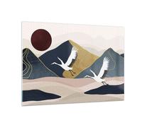Cuadro Sobre Vidrio 100x70cm Cuadros Pared Grúas Montañas Sol Wall Art Prints