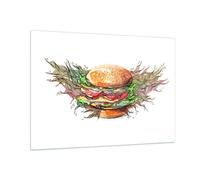 Cuadro Sobre Vidrio 100x70cm Cuadros Pared Ilustración comida hamburguesa bollo
