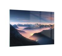 Cuadro Sobre Vidrio 100x70cm Cuadros Pared Montañas Nubes Niebla Wall Art Prints