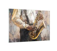 Cuadro Sobre Vidrio 100x70cm Cuadros Pared Saxofón Aceite Músico Wall Art Prints