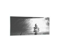 Cuadro Sobre Vidrio 120x50cm Cuadros Pared Blanco Y Negro Ciclista Soledad Art