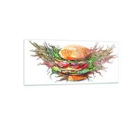 Cuadro Sobre Vidrio 120x50cm Cuadros Pared Ilustración comida hamburguesa bollo