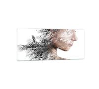 Cuadro Sobre Vidrio 120x50cm Cuadros Pared Mujer Doble Exposición Wall Art