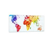 Cuadro Sobre Vidrio 120x50cm Cuadros Pared Mundo mapa colorido continentes Art