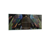 Cuadro Sobre Vidrio 120x50cm Cuadros Pared Pavos reales Oro Jaula Wall Art