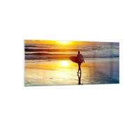 Cuadro Sobre Vidrio 120x50cm Cuadros Pared Surfista puesta de sol océano bordo
