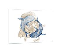 Cuadro Sobre Vidrio 120x80cm Cuadros Pared Ballena Acuarela Oro Wall Art Prints