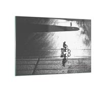 Cuadro Sobre Vidrio 120x80cm Cuadros Pared Blanco Y Negro Ciclista Soledad Art