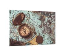 Cuadro Sobre Vidrio 120x80cm Cuadros Pared Brújula Vintage Mapa Wall Art Prints