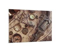 Cuadro Sobre Vidrio 120x80cm Cuadros Pared Cartografía Vintage Brújula Wall Art