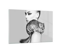 Cuadro Sobre Vidrio 120x80cm Cuadros Pared Chinchilla Mujer Retrato Wall Art