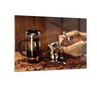 Cuadro Sobre Vidrio 120x80cm Cuadros Pared Granos de café café tostado taza Art