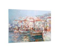Cuadro Sobre Vidrio 120x80cm Cuadros Pared Isla Barcos Puerto Wall Art Prints