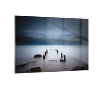 Cuadro Sobre Vidrio 120x80cm Cuadros Pared Rompeolas Niebla Noche Wall Art