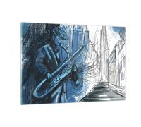 Cuadro Sobre Vidrio 120x80cm Cuadros Pared Saxofón Músico Dibujo Wall Art Prints