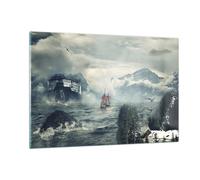 Cuadro Sobre Vidrio 120x80cm Cuadros Pared Tormenta Montañas Velero Wall Art