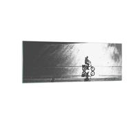 Cuadro Sobre Vidrio 140x50cm Cuadros Pared Blanco Y Negro Ciclista Soledad Art