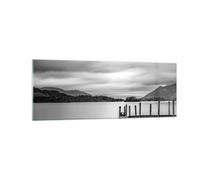 Cuadro Sobre Vidrio 140x50cm Cuadros Pared Blanco Y Negro Paisaje Lago Wall Art