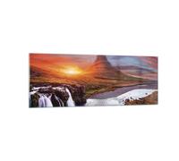 Cuadro Sobre Vidrio 140x50cm Cuadros Pared Kirkjufell Cascada Montaña Wall Art