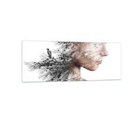 Cuadro Sobre Vidrio 140x50cm Cuadros Pared Mujer Doble Exposición Wall Art