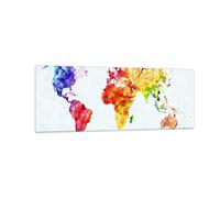 Cuadro Sobre Vidrio 140x50cm Cuadros Pared Mundo mapa colorido continentes Art