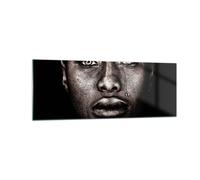 Cuadro Sobre Vidrio 140x50cm Cuadros Pared Negro Retrato Lágrima Wall Art Prints