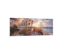 Cuadro sobre Vidrio 140x50cm Moderno Panorámico Paisajes Marino - 4710 | Oeste En La playa Cuadro Decorativo Grande Arte mural Salón Dormitorio Cuadros de Pared Impresión en Cristal Glasprint ARTTOR
