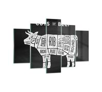 Cuadro Sobre Vidrio 150x100cm Cuadros Pared Vaca carne cocinar gráfico Wall Art
