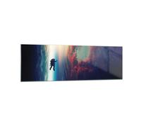 Cuadro Sobre Vidrio 160x50cm Cuadros Pared Cosmos astronauta planeta Wall Art