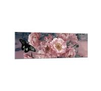 Cuadro Sobre Vidrio 160x50cm Cuadros Pared Flores Mariposa Nubes Wall Art Prints