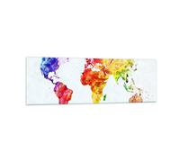 Cuadro Sobre Vidrio 160x50cm Cuadros Pared Mundo mapa colorido continentes Art