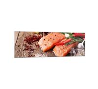 Cuadro Sobre Vidrio 160x50cm Cuadros Pared Salmón pescado comida cocina Wall Art