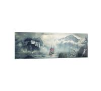 Cuadro Sobre Vidrio 160x50cm Cuadros Pared Tormenta Montañas Velero Wall Art