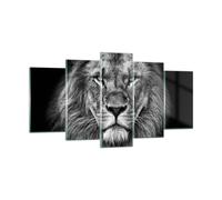 Cuadro Sobre Vidrio 160x85cm Cuadros Pared Retrato León Blanco Y Negro Wall Art