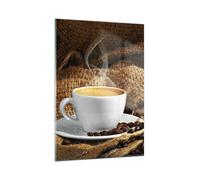 Cuadro Sobre Vidrio 50x70cm Cuadros Pared Cappuccino taza granos bolsa Wall Art