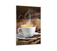 Cuadro Sobre Vidrio 70x100cm Cuadros Pared Cappuccino taza granos bolsa Wall Art