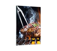 Cuadro Sobre Vidrio 70x100cm Cuadros Pared Carne parrilla llamas comida Wall Art