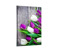 Cuadro Sobre Vidrio 70x100cm Cuadros Pared Tulipanes madera ramo flores Wall Art