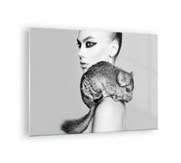 Cuadro Sobre Vidrio 70x50cm Cuadros Pared Chinchilla Mujer Retrato Wall Art