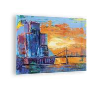 Cuadro Sobre Vidrio 70x50cm Cuadros Pared Ciudad Puente Empasto Wall Art Prints