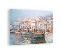 Cuadro Sobre Vidrio 70x50cm Cuadros Pared Isla Barcos Puerto Wall Art Prints