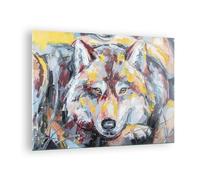 Cuadro Sobre Vidrio 70x50cm Cuadros Pared Óleo Lobo Perro Wall Art Prints Decor