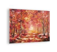 Cuadro Sobre Vidrio 70x50cm Cuadros Pared Otoño Bosque Rojo Wall Art Prints