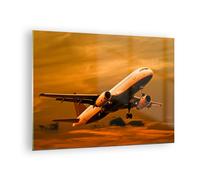 Cuadro Sobre Vidrio 70x50cm Cuadros Pared Pasajeros avión avión alas Wall Art