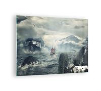 Cuadro Sobre Vidrio 70x50cm Cuadros Pared Tormenta Montañas Velero Wall Art