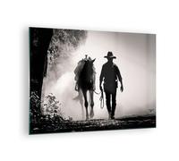 Cuadro Sobre Vidrio 70x50cm Cuadros Pared vaquero caballo sombra Wall Art Prints