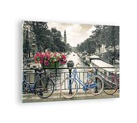Cuadro sobre Vidrio 70x50cm Moderno Horizontal Arquitectura Paisajes - 4503 | Ámsterdam bicicletas Puente Cuadro Decorativo Arte mural Dormitorio Cuadros de Pared Impresión en Cristal Glasprint ARTTOR