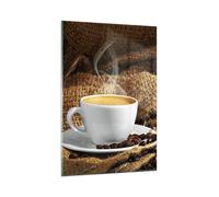 Cuadro Sobre Vidrio 80x120cm Cuadros Pared Cappuccino taza granos bolsa Wall Art